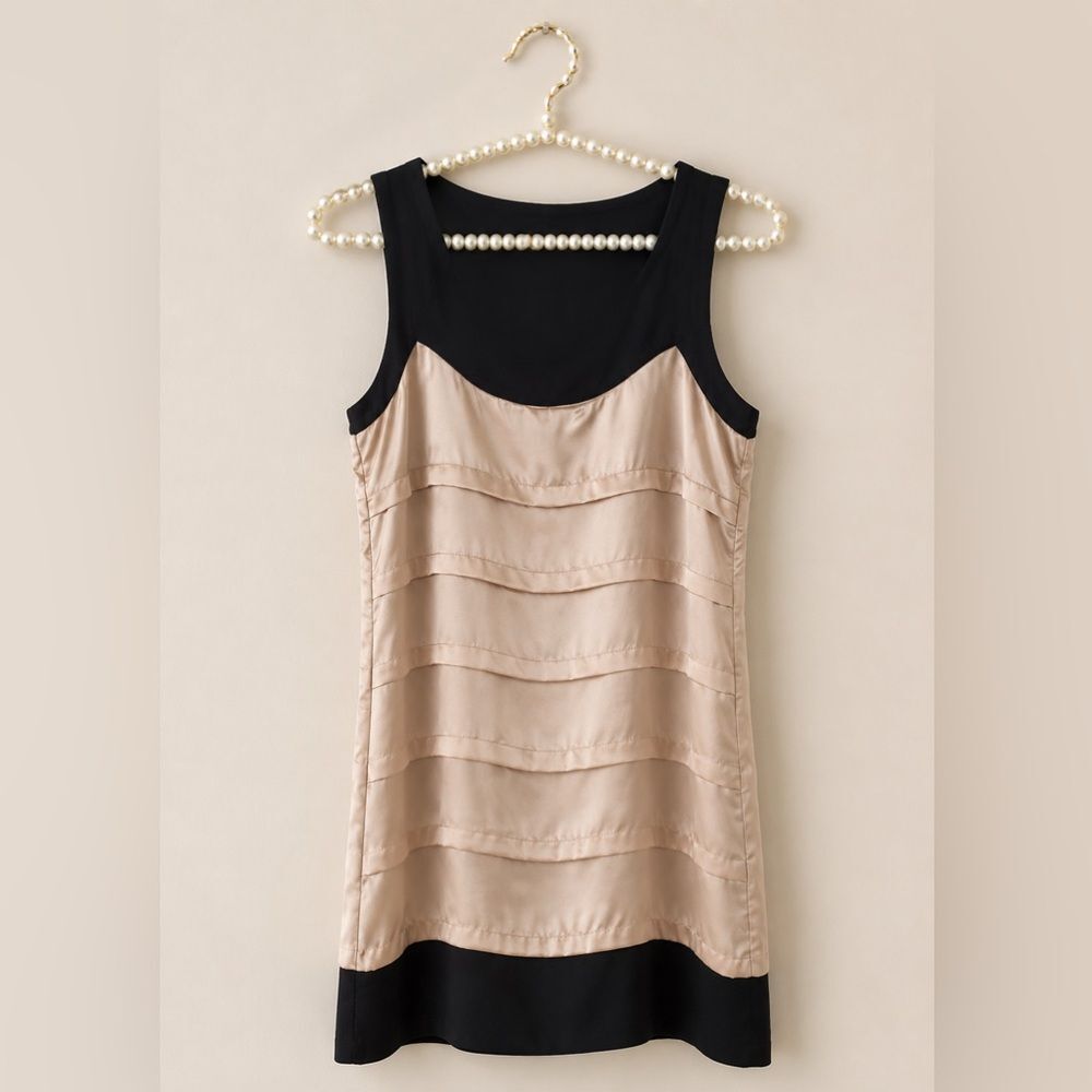 *Vero Moda* Sz L Black & Nude Satin Layers Dress